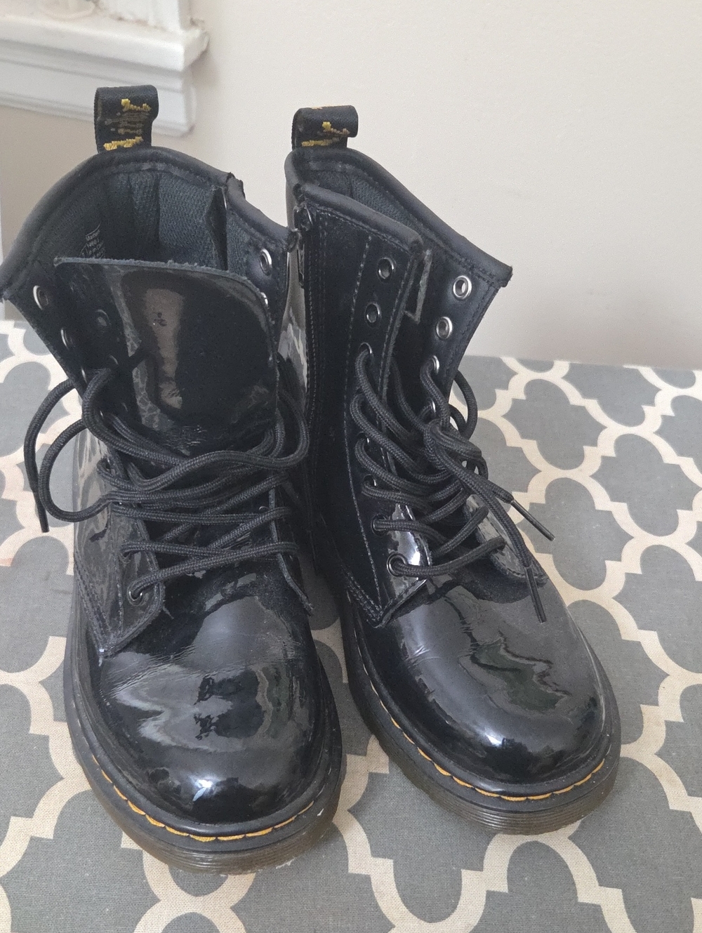 Dr. Martens Kids Black Patent Combat Boots Size 2